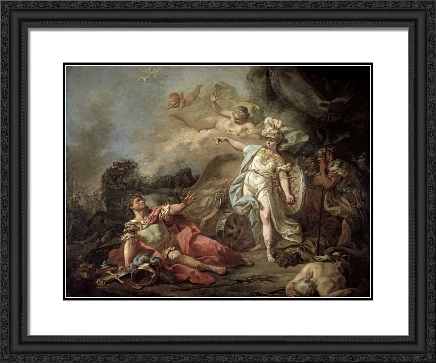 ArtDirect David, Jacques-Louis 24x20 Gold Ornate Framed Art Print with Double Matting Titled: Battle of Minerva Against Mars