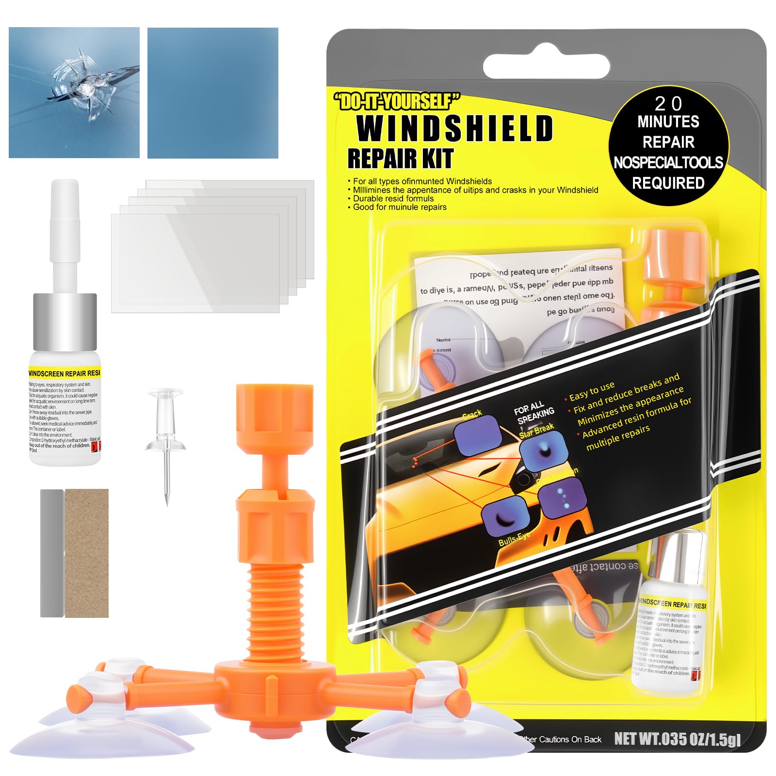 flintronic Steinschlag Reparaturset Windschutzscheibe, Universelles Steinschlag Reparaturset für Crack, Auto Glas Reparatur Set Zur Reparatur Langer Rissen, Löchern, Spinnennetzen und Sternförmigen