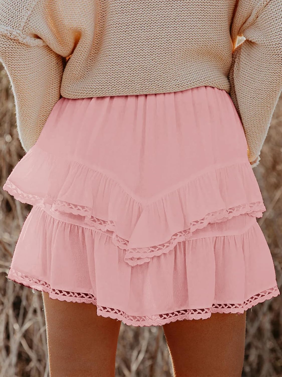 Casual Boho Ruffle Tiered Skorts Flowy Shorts for Women High Waist Mini Skirts Golf Tennis Butterfly Crochet Shorts - Image 2