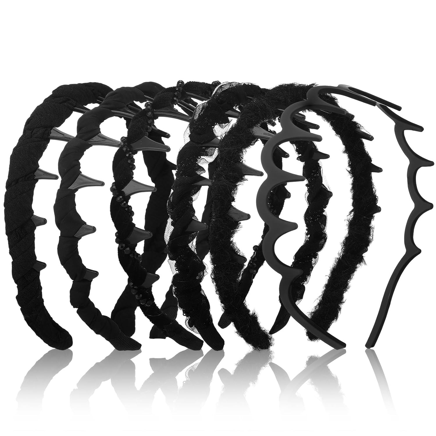 Suncalla 6 Pcs New Vintage High Cranium Artificial Pearl Hairband Elegant Braided Diamond Headbands with Teeth Anti-slip Decorative Hair Bands for Women (Plastic,Fashionable Style,Black, Amber)