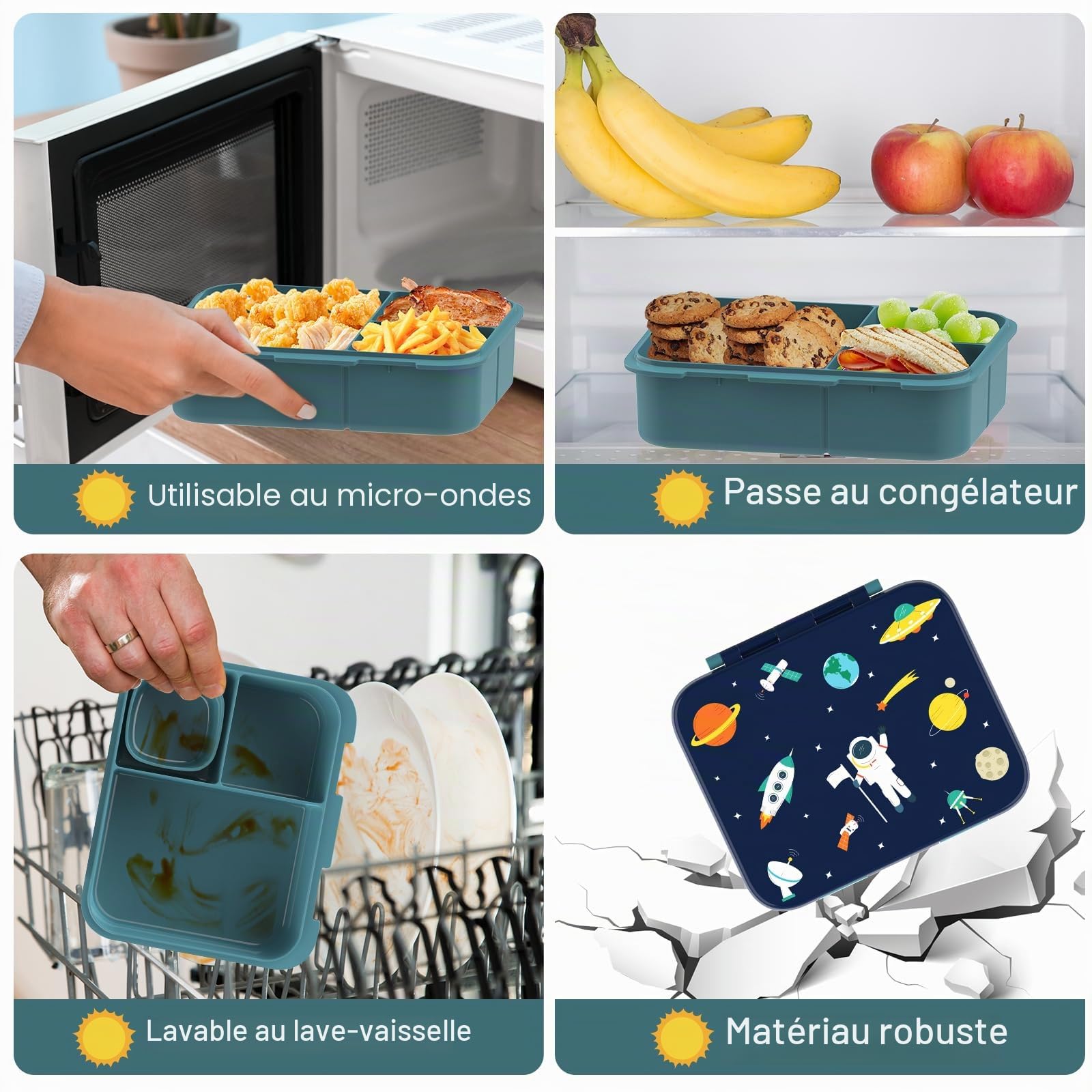 Boîte à déjeuner pour enfants, boîtes Bento conteneur de conservation des aliments avec plusieurs compartiments pour garçons, filles, enfants, adultes, travail, rentrée scolaire