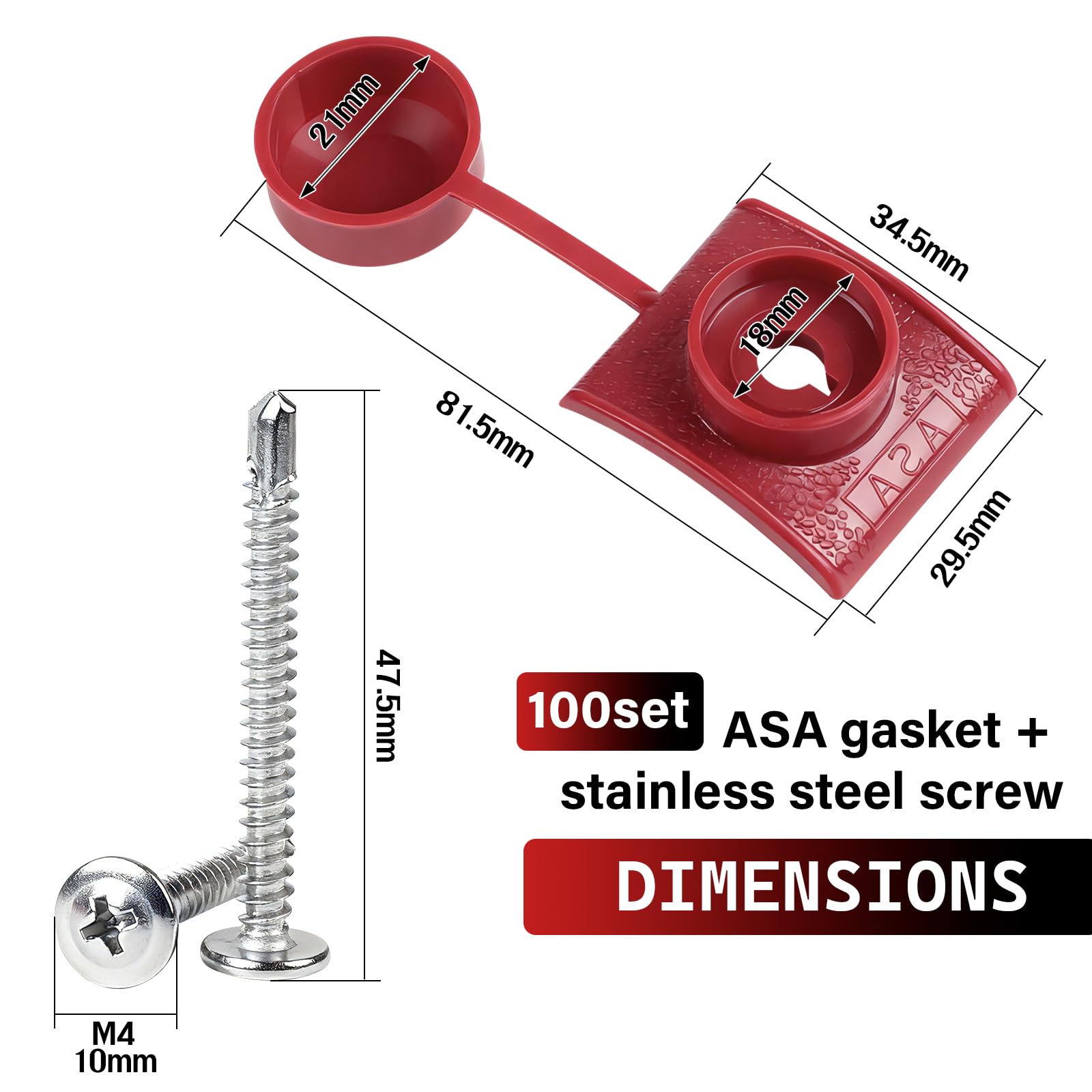 100 PCS Fixation Tôle Ondulée M4.8 x 45mm Rouge, Vis Etanche Tole Ondulée, Vis Autoforeuse Metal Tole Ondulées