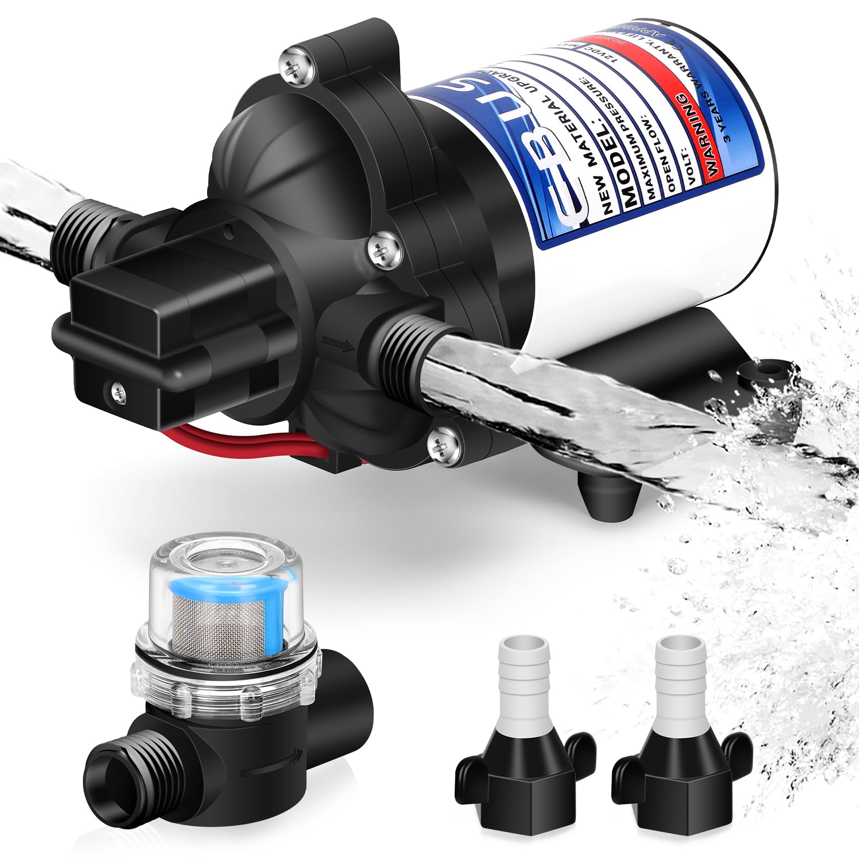 Ersatzpumpe für Membranwasserpumpe 2088-422-144 12V 3.3GPM 45PSI 1/2MNPT Anschluss Ideal für Wohnmobile oder andere Wasserlieferzwecke