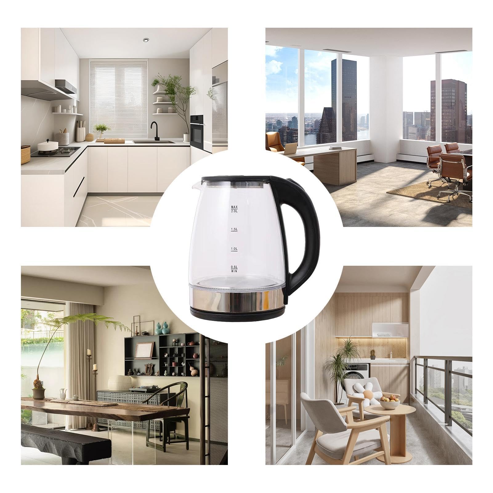 Caldera de Agua Caliente, Vidrio de Hervidor Eléctrico - Hervidor de agua | de 2 litros Hervidor de vidrio - Hervidor de agua con apagado automático, diseño de vidrio, hervidores eléctricos para té y c