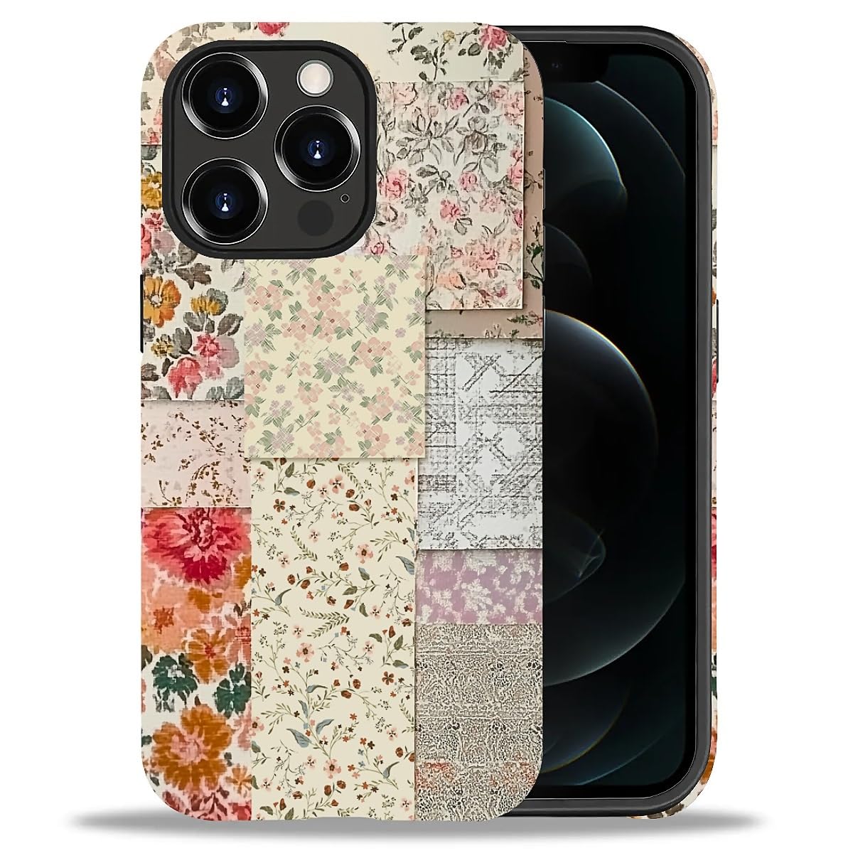 CARLOCA Case for iPhone 12 & 12 Pro,Floral Patchwork Collage Case Soft TPU + Hard PC 2-in-1,Shockproof Anti-Scratch Protective