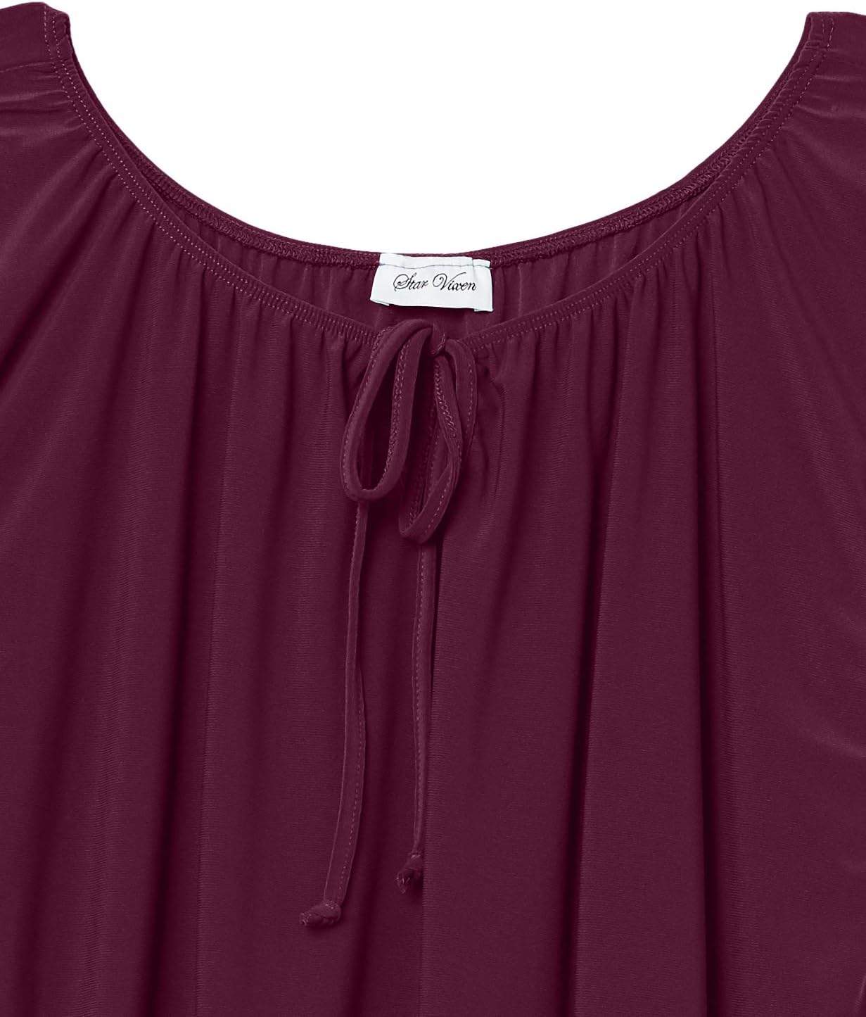 Star Vixen Women's Petite Short/Slit Sleeve Keyhole-tie Peasant Top Bubble Hem