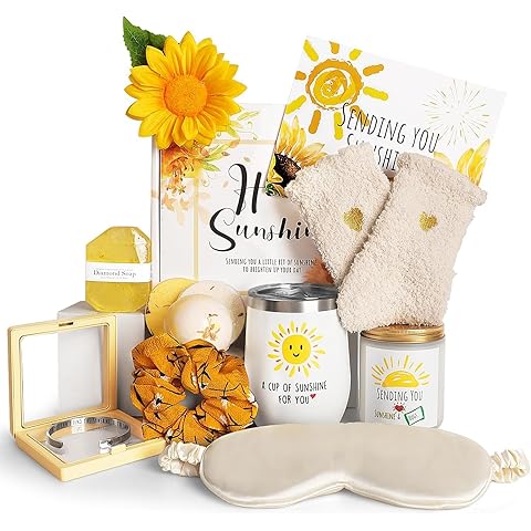 Birthday Gifts for Women, Sending Sunshine Christmas Gifts, Get Well Soon Gifts Basket Care Package Unique Spa Gifts Box with Wine Glasses for Thinking of You Her Sister Best Friend