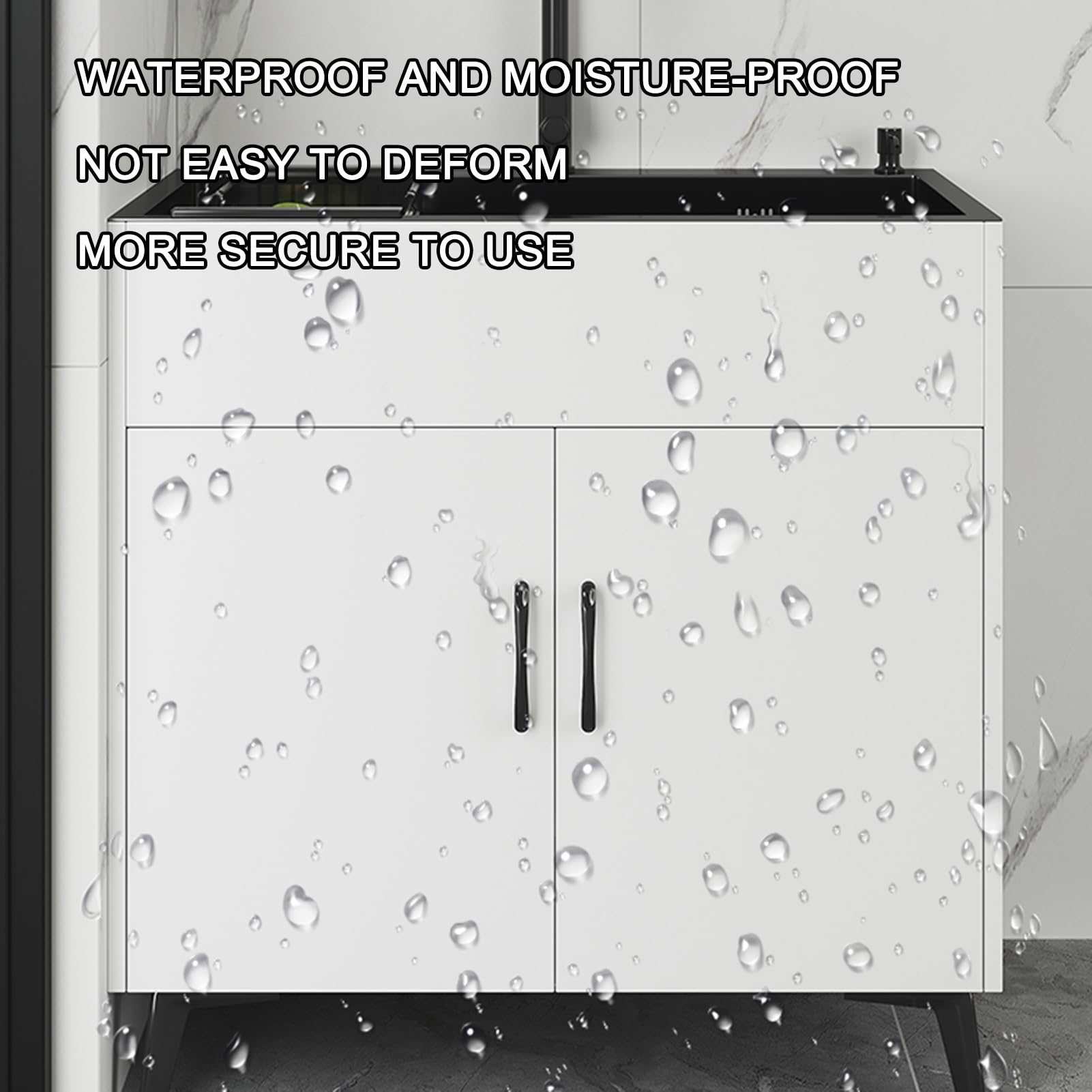 Mobile da bagno con lavabo, Lavello in Acciaio Inox Commerciale a Vasca Singola, Mobiletto Sottolavello Cucina con Rubinetto, per Ristorante, Cucina, Lavanderia(68x45cm/26.7x17.7in,Black)