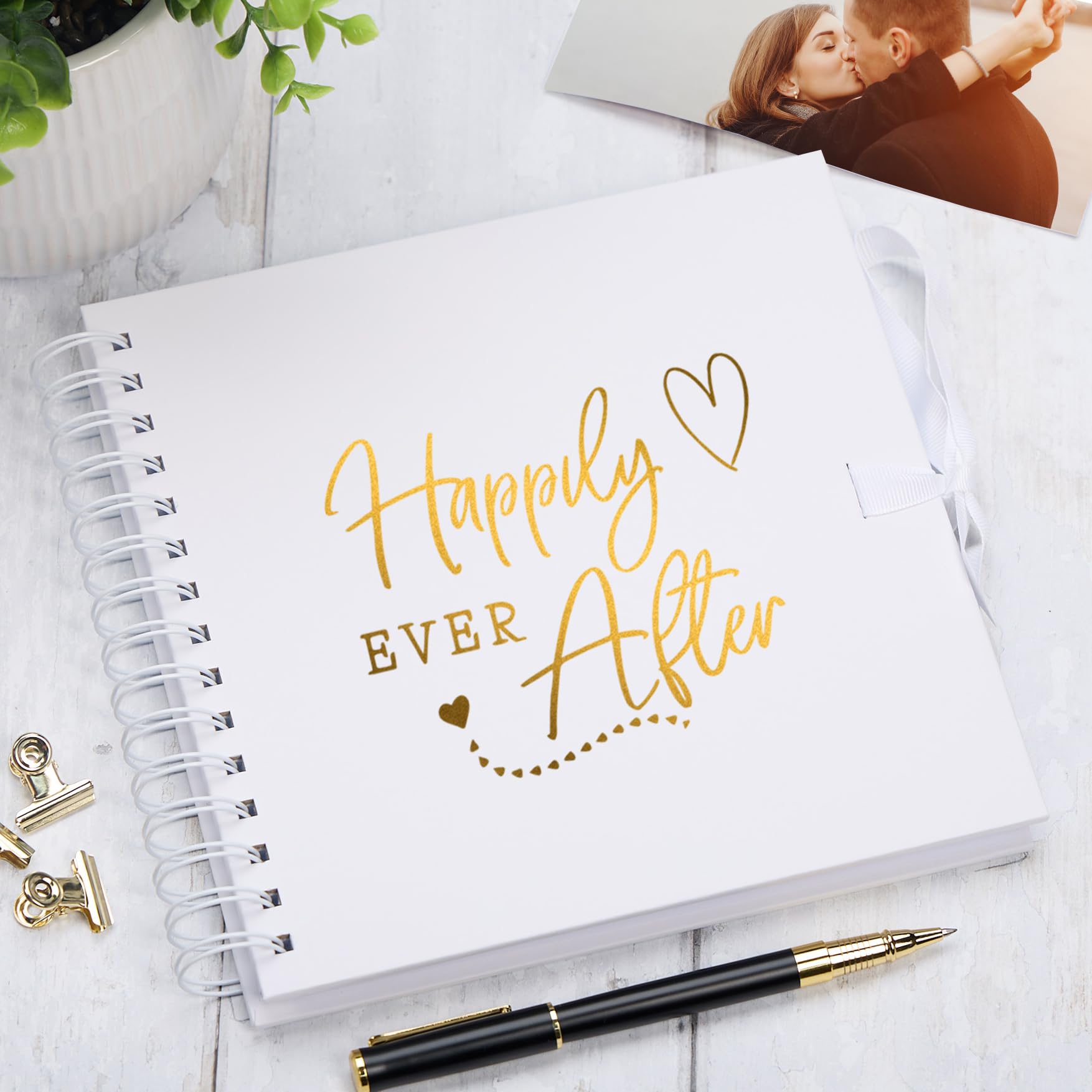 Ukgiftstoreonline White Happily Ever After Wedding Guest Book Scrapbook Photo Album Gold Script