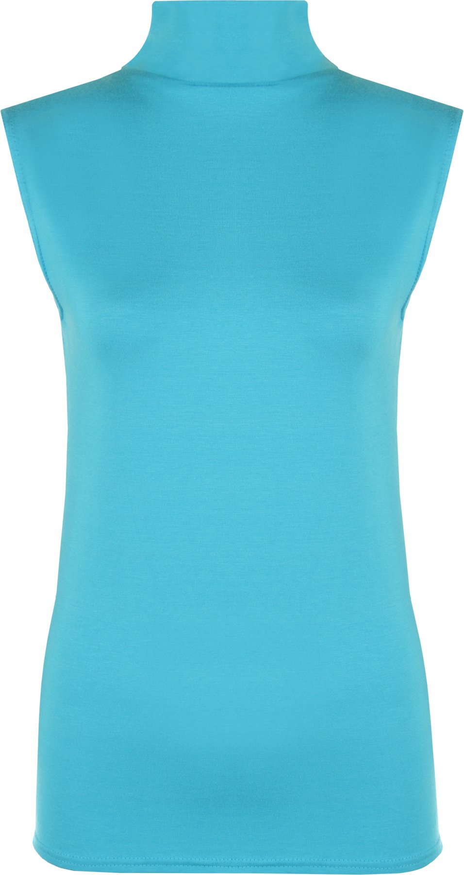 Wearall Women's Turquoise Polo Neck Plain Stretch Sleevless Vest Turtle Bodycon Top - 12/14