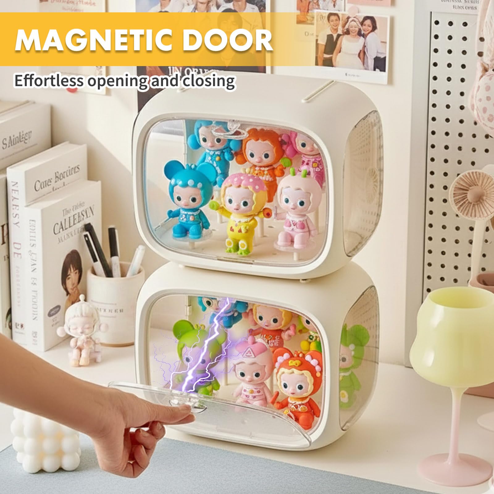 powerking Clear Figure Display Case With Light, Acrylic Display Stand Showcase, Adjustable Storage Organizer Box with Magnetic Door and Figure Holders for Collectibles Action Figure