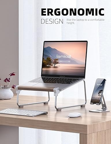 Miniatura 3 de Lamicall - Soporte de madera para laptop para escritorio soporte de aluminio desmontable para laptop soporte ergonómico para MacBook Air MacBook Pro