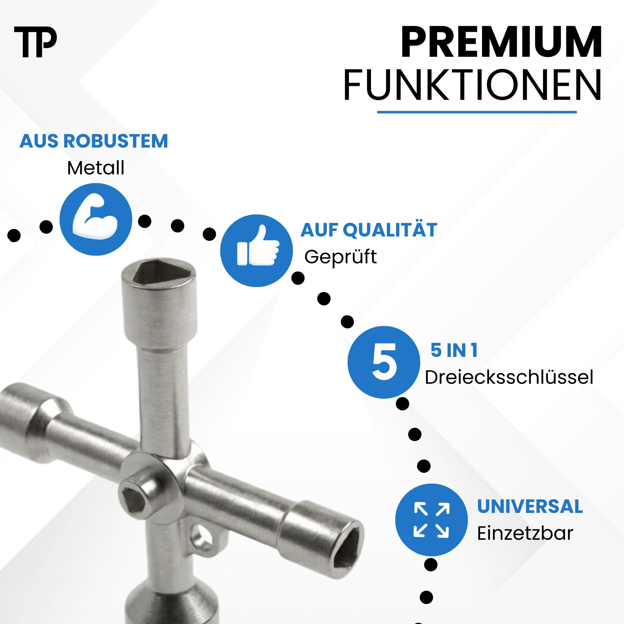 Chiave triangolare a 4 vie multifunzione – Chiave triangolare universale – bidone della spazzatura in metallo con superficie zincata – (13 mm/10 mm/9 mm/8,5 mm/5 mm)