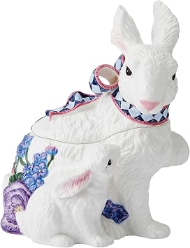 Fitz and Floyd Jardin Rabbit Bunny Easter Countertop Cookie Storage Jar Mothers Day Gift, 10.75 Inch