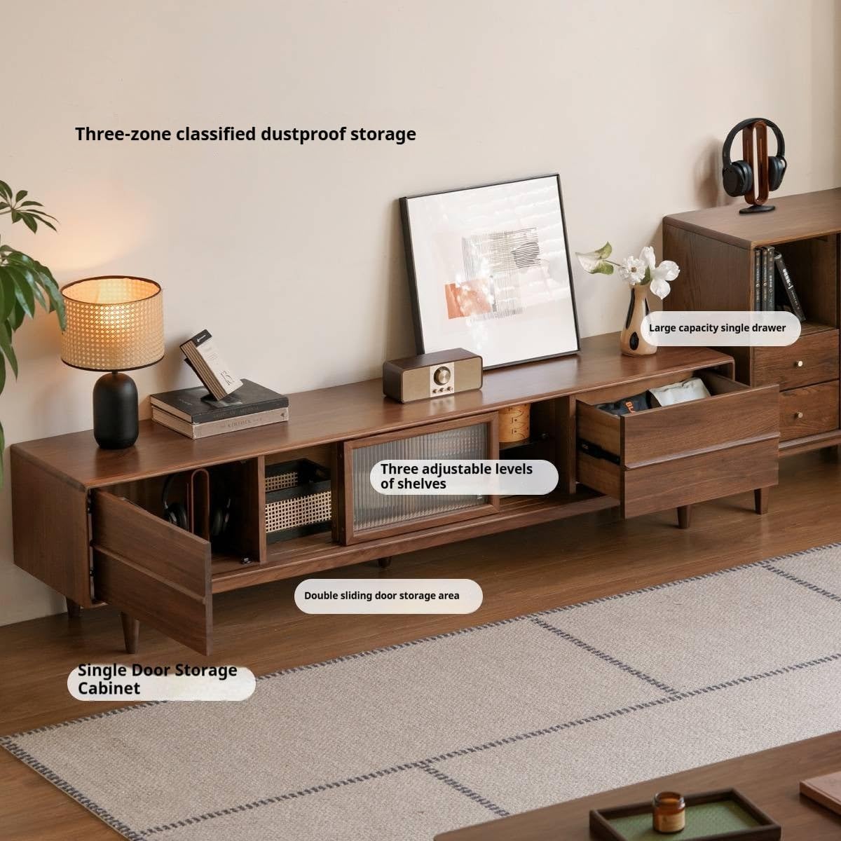 GVAwood Black Walnut, Sandalwood, Ash, Golden Pear Solid Wood Modern TV Cabinet 70.9×15.7×18.9 inch / 180×40×48 cm/Walnut Color/Sandalwood TV Cabinet