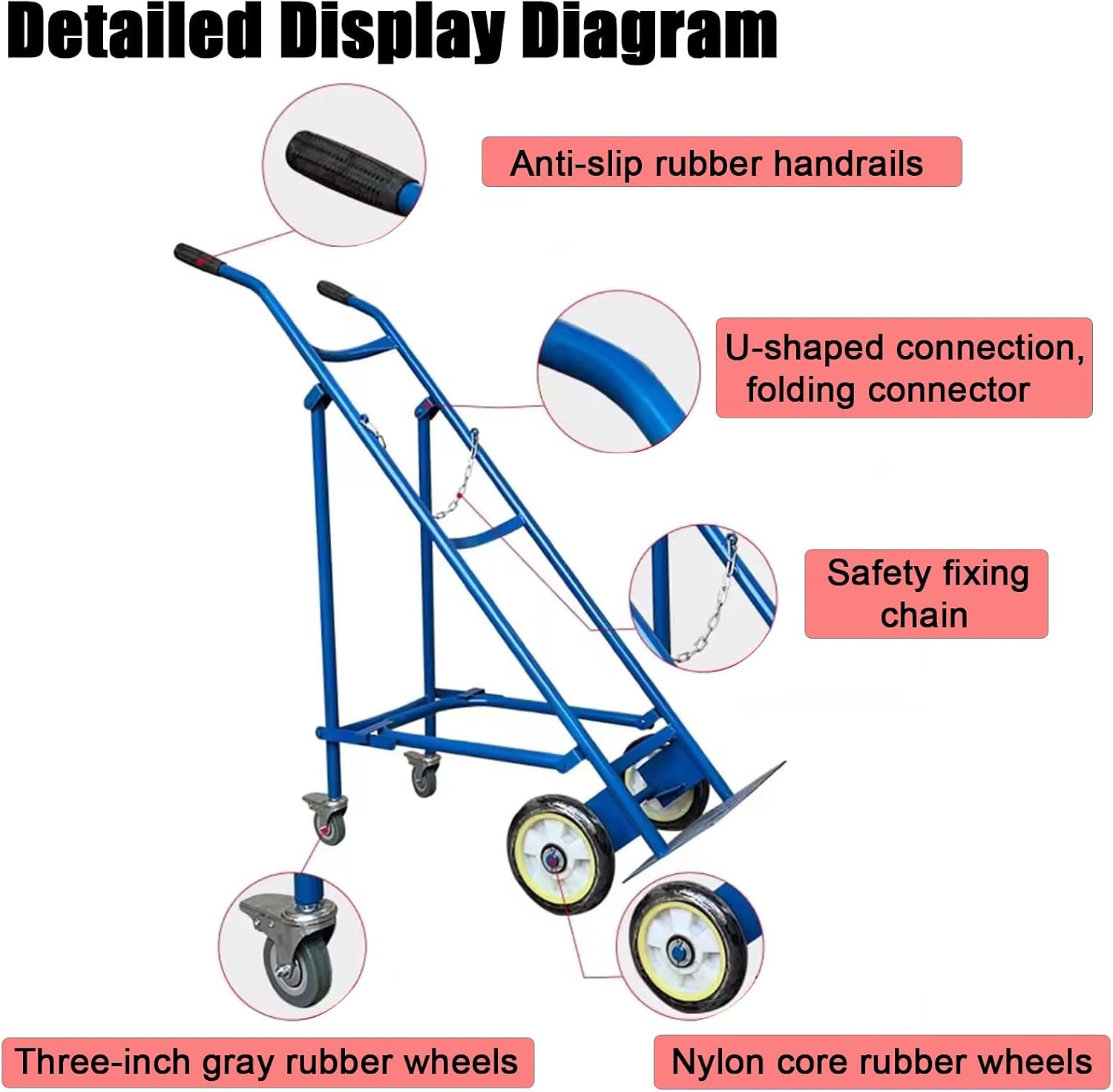 Heavy-Duty Foldable Tank Holder Cart with Wheels, Portable Gas Cylinder Stand, Adjustable il & Safe Chains for Easy Transport (White)