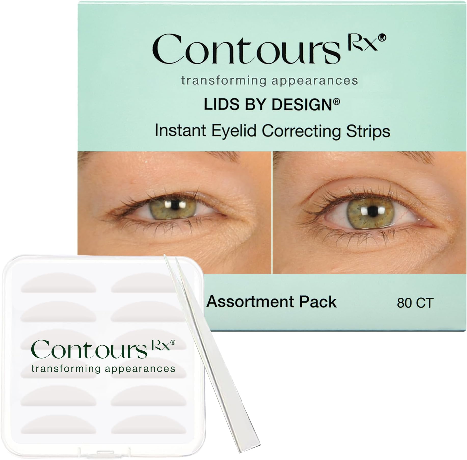 Contours Rx Lids by Design – Assorted Instant Eyelid Lift Strips (N°4–N°7) for Slight to Dramatic Droopy, Hooded & Heavy Lids – Transparent, Medical-Grade, Non-Surgical Eye Lift Tape – 80 Count