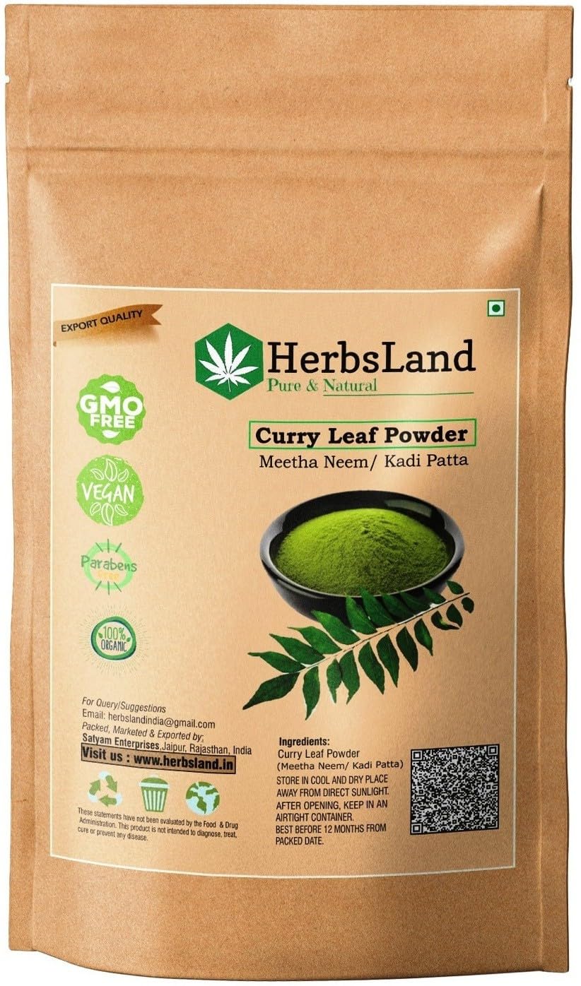 HerbsLand 100% Natural Organic Curry Leaves Powder for skin and hair care (100 g)