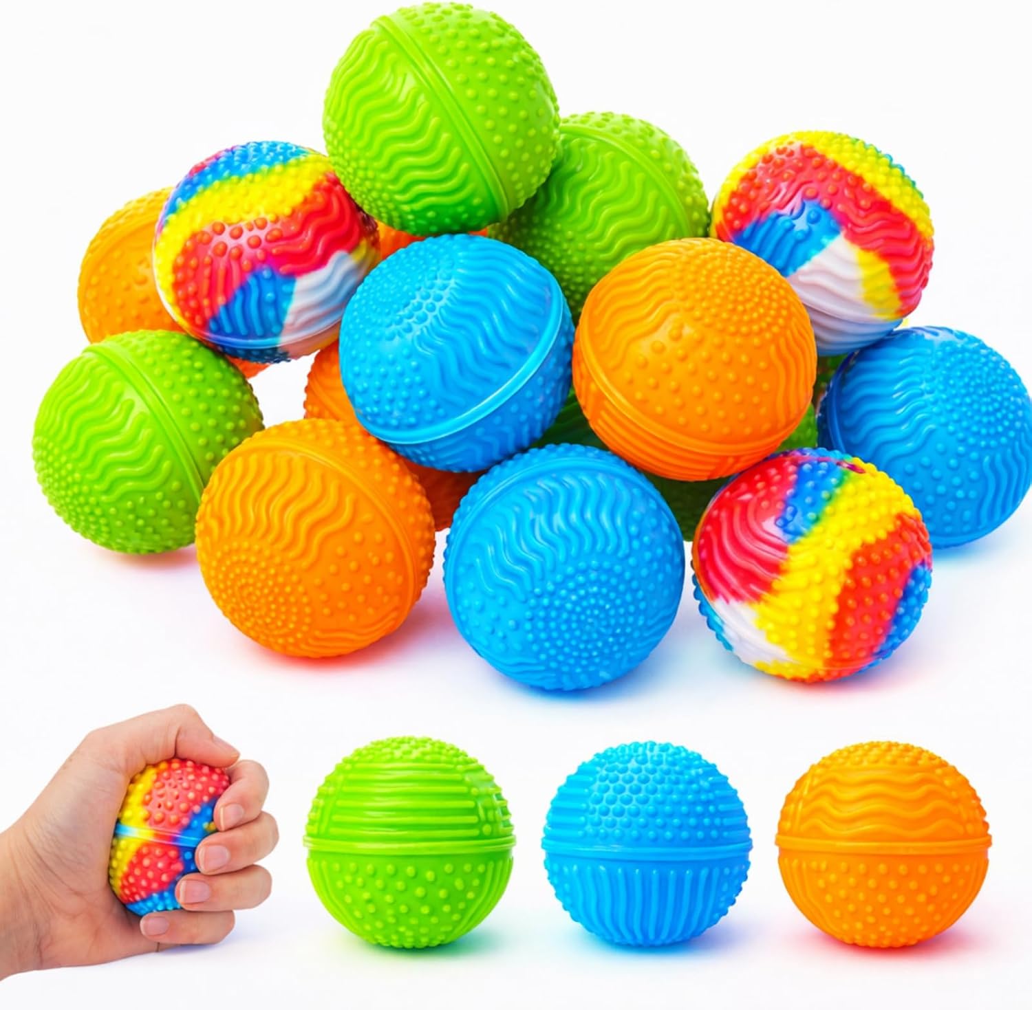12 Pieces Fidget Toys Textured Squeeze Stress Balls for Kids Adult, 2.23 Inch Silicone Sensory Fidget Toy for Autism, ADHD, Party Favor Toy for Vanlentine's Easter Stocking Stuffers Gift