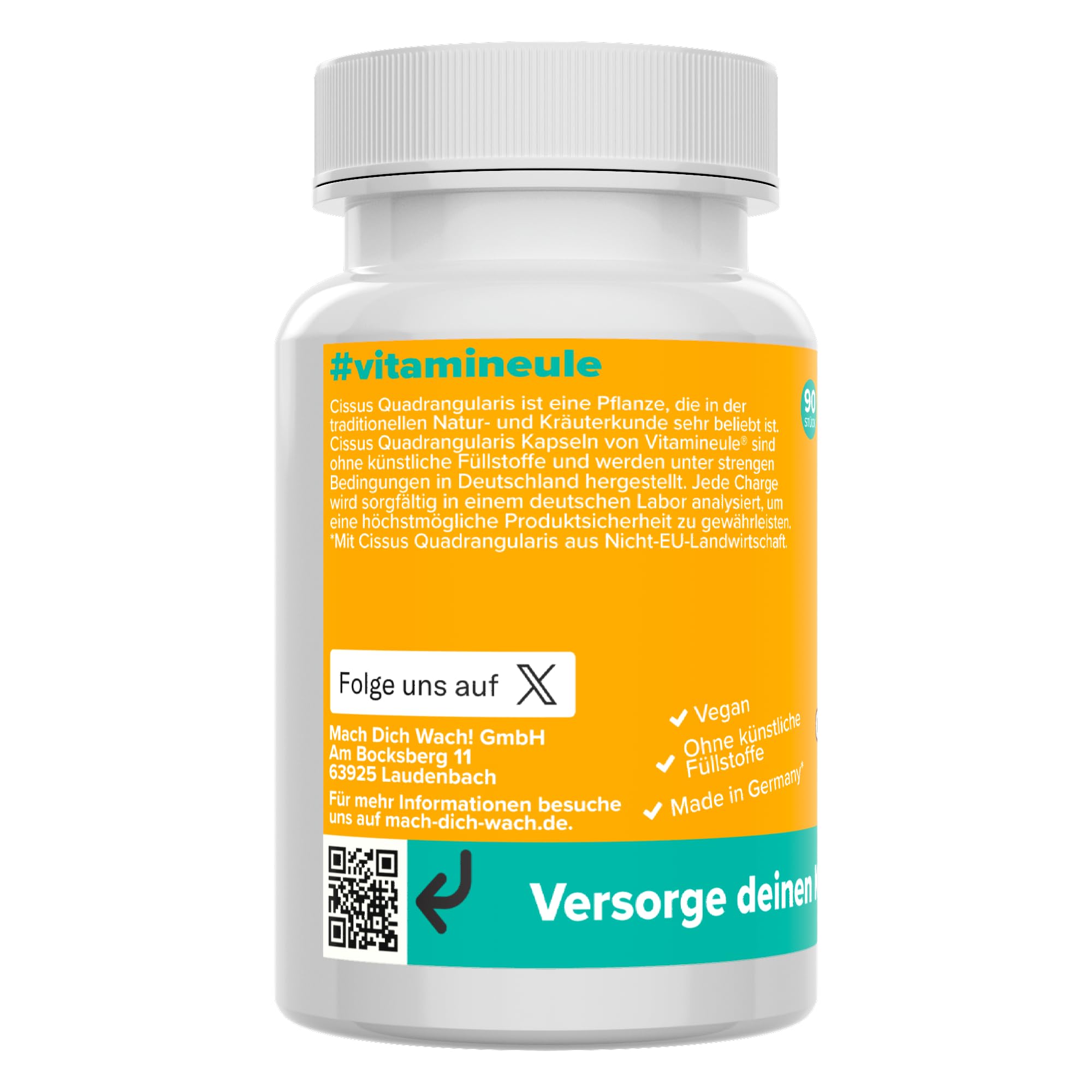 Cissus Quadrangularis Kapseln - hochdosiert 4800 mg (400 mg 12:1 Extrakt) - 40% Ketosterone - bioaktiv & vegan - Produktion in Deutschland - laborgeprüft & ohne Zusatzstoffe - Vitamineule®