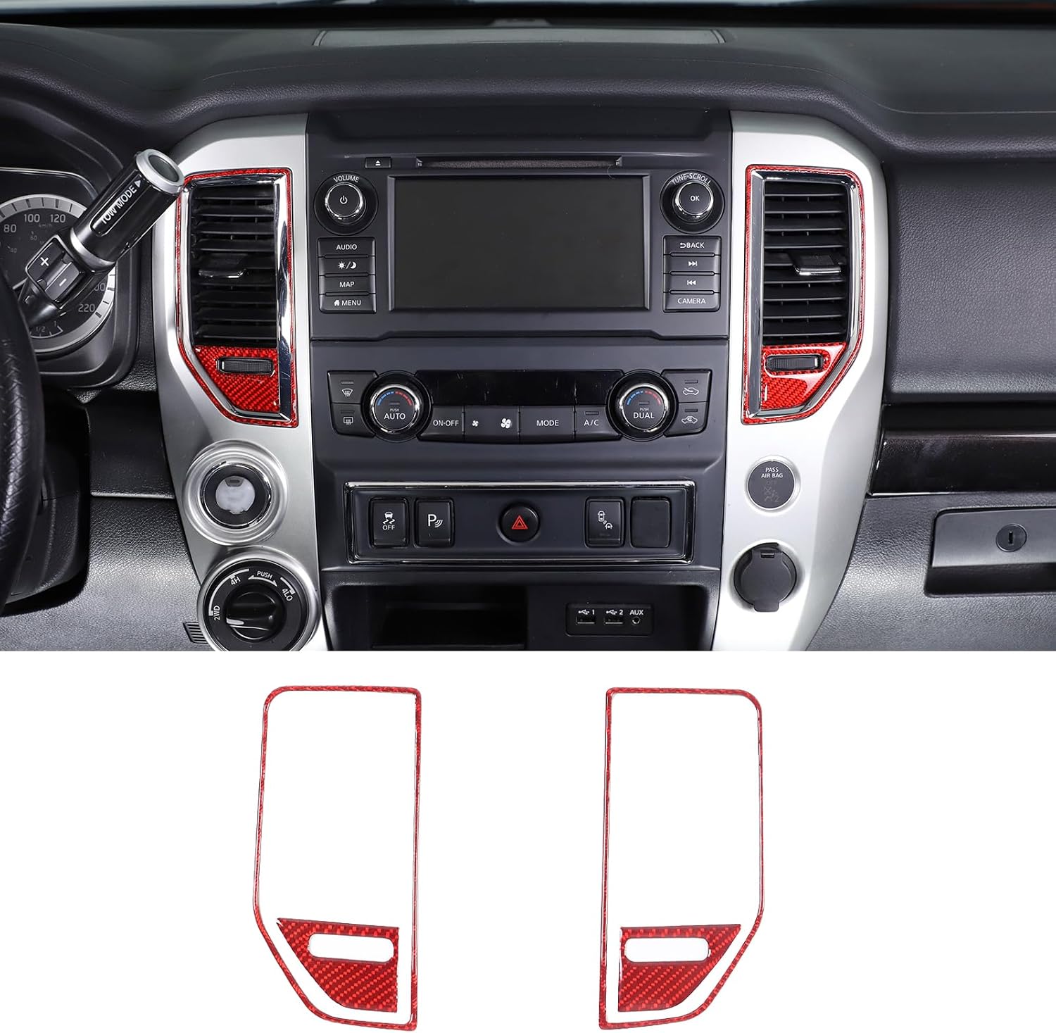 Soft Carbon Fiber Center Console Air Vent Trim Cover Fit for Nissan Titan 2016-2023, Dashboard Air Vent Outlet Decoration Sticker Accessories, 4PCS(Black)