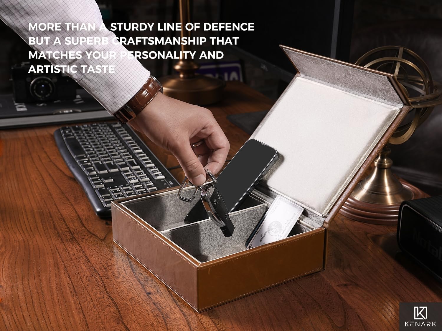 KK7 PLUS-BR Faraday Key Fob Protector Box with 2 Slots, RFID Signal Blocking Shielding Box for Car Keys, Anti-Theft Vintage Faraday Cage with High-Grade Protein Leather, Brown - Size: XL