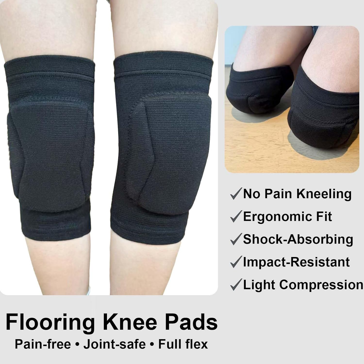 Men Women Knee Pads for Volleyball Wrestling Sports, Protective Kneepad for Dance Fitness Workout, Lightweight Compression Knee Sleeve for Gardening Cleaning Kneeling Work for Adult, Black Plus Size (1 Pair) - Image 4