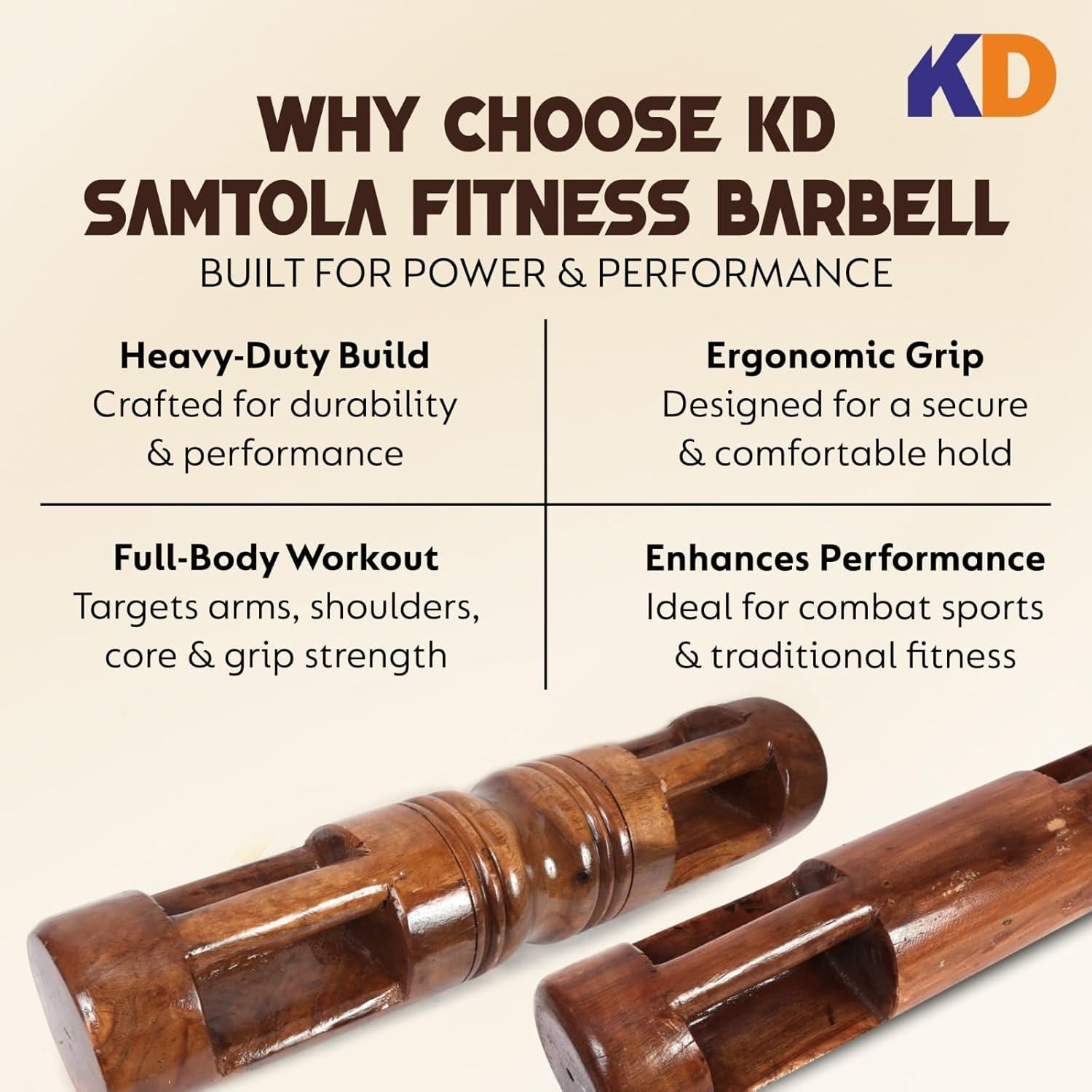 KNK SAMTOLA Fitness Barbell Indian Karla KATAI Fitness Durable Wooden Equipment (10 to 12 KG)