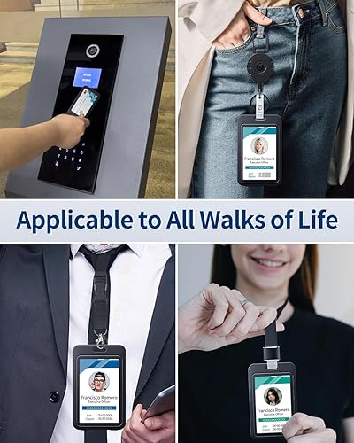 Miniatura 6 de Uniclife Soporte para tarjetas de identificación con ventanas de doble cara, funda vertical de plástico duro, funda protectora de tarjetas negras