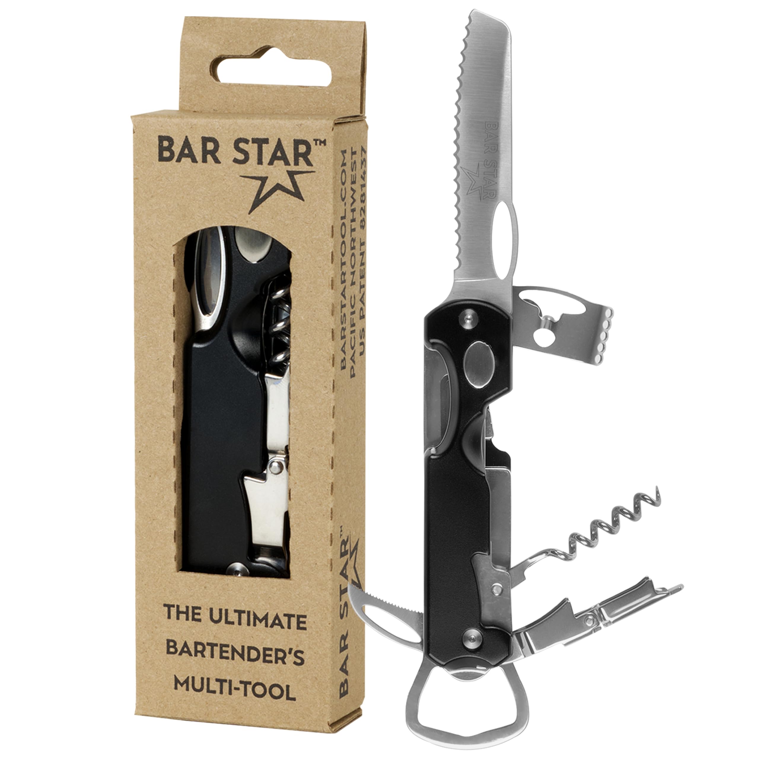 Bartender's All-in-One Bar Tool Set: Corkscrew, Zester, Citrus Knife and Bottle Opener Kit with Magnet for Picnics, Tailgating, BBQs, Camping, Travel, Beach Parties and Bartending, Black