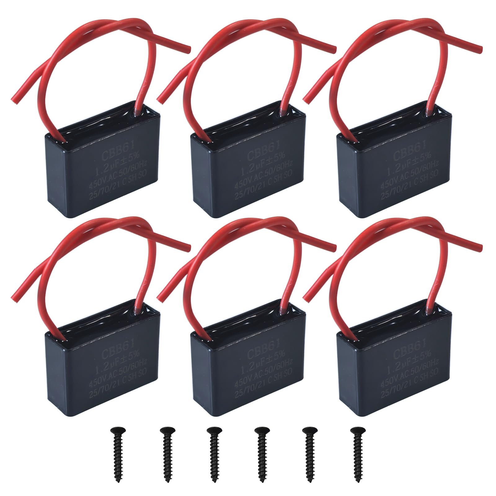 GTIWUNG 6 sztuk 1.2uF 450V AC CBB61 Kondensator Wentylator sufitowy 50/60 Hz, kondensatory rozruchowe 2 przewody wentylatora, kondensator roboczy silnika