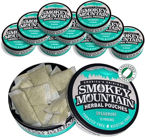 Smokey Mountain Bolsas con cafeína menta verde sin tabaco y sin nicotina caja de 10 latas 15 bolsas por lata