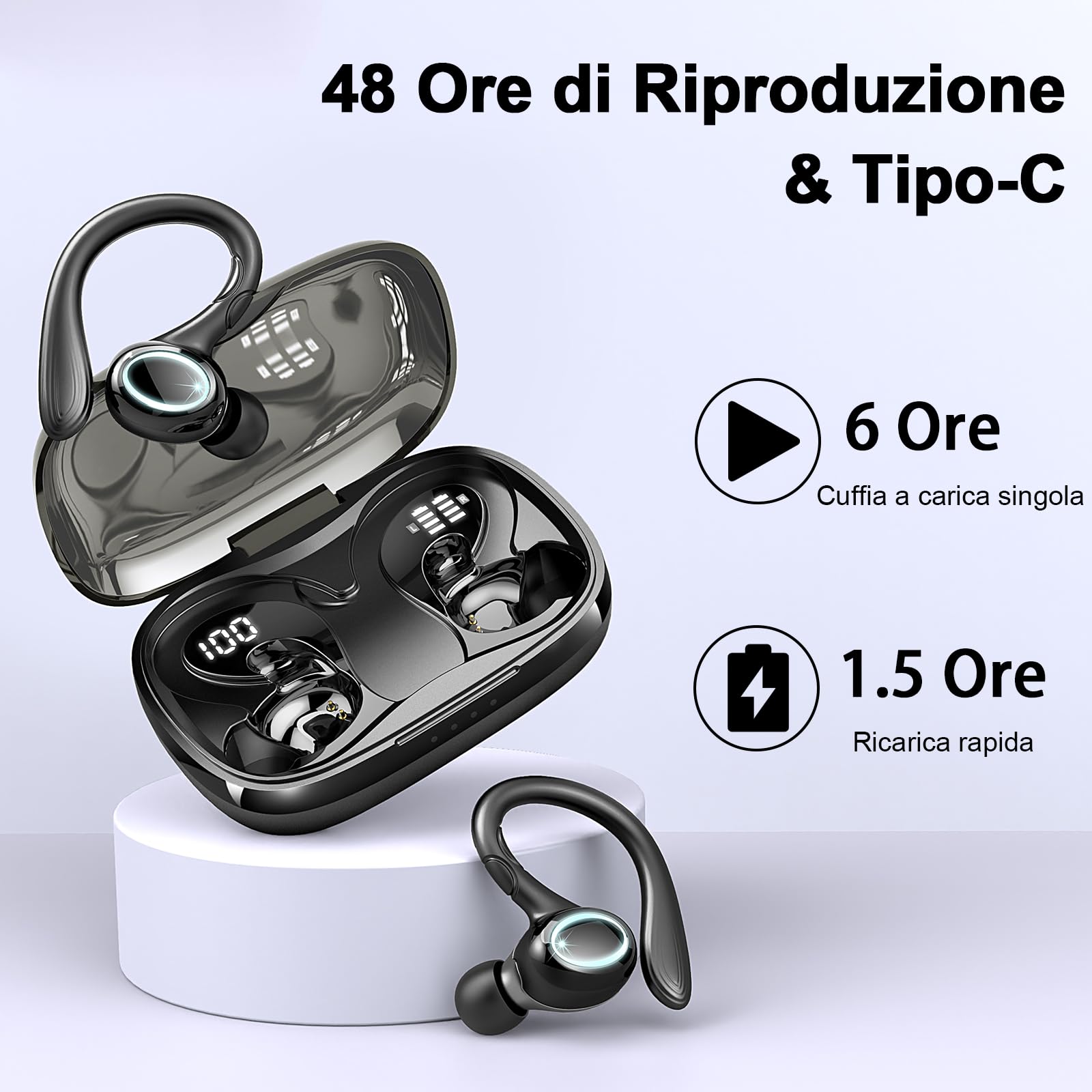 Cuffie Bluetooth Sport, 2025 Auricolari Bluetooth 5.3 con Stereo Hi-Fi, Cuffie Wireless con 4 ENC Cancellazione Rumore Microfono, 48 Ore Impermeabile IP7 Cuffiette, 4g USB-C Cuffie in-Ear Running