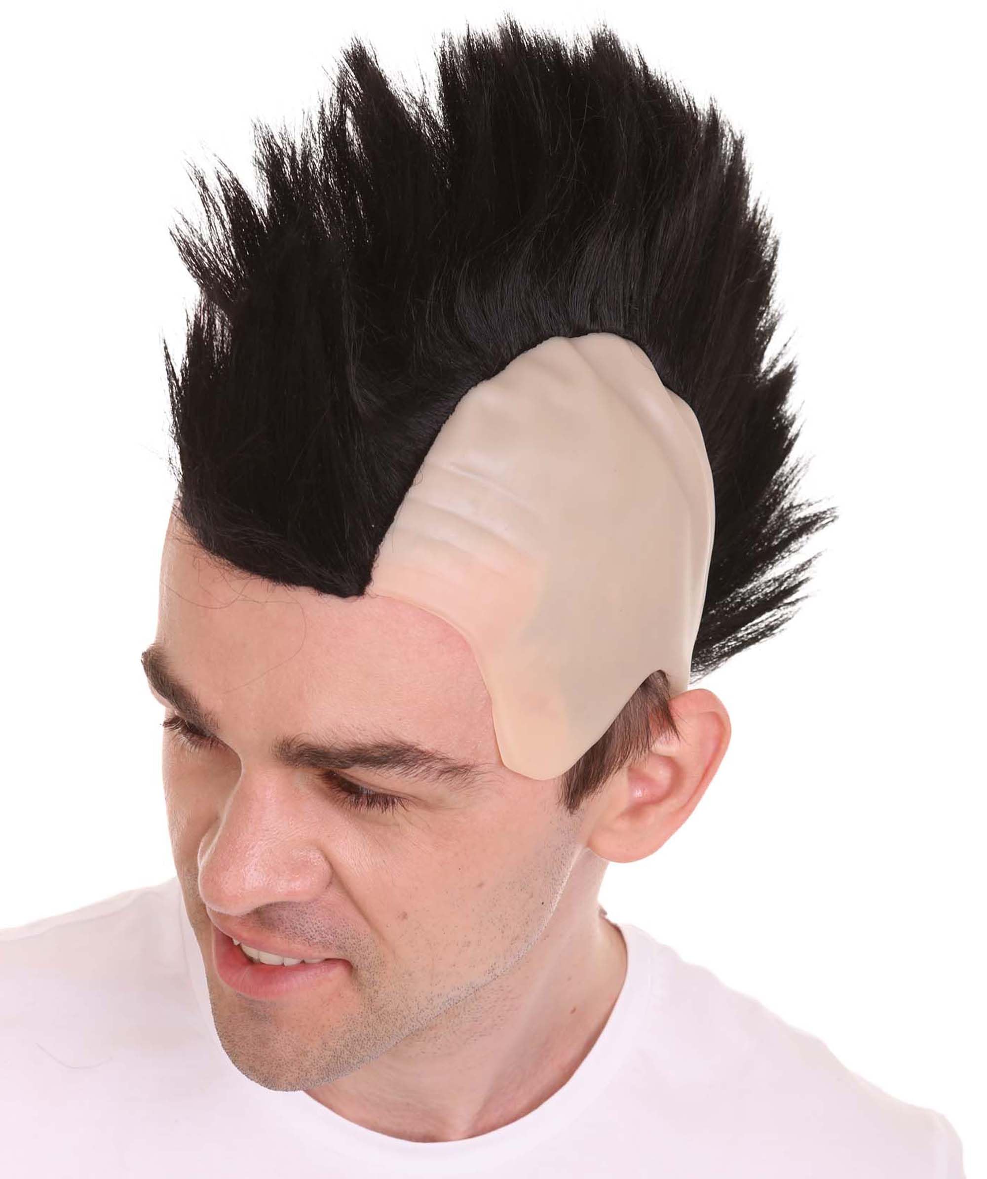 HPO Men's Mohawk Punk Rock Spiky Straight Spiked Fancy Black Wig, Synthetic Soft Fiber Halloween Hair - Image 2