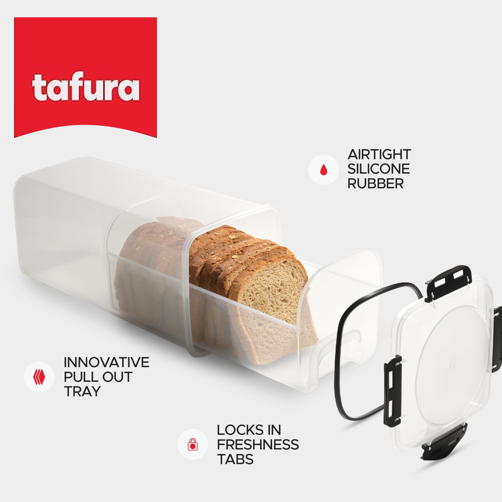 Tafura Brotaufbewahrungsbehälter – 2 Stück BPA-freie Kunststoff-Brotbox mit genialer Ablage – luftdichter Behälter/Halter für hausgemachte Brote und Backwaren