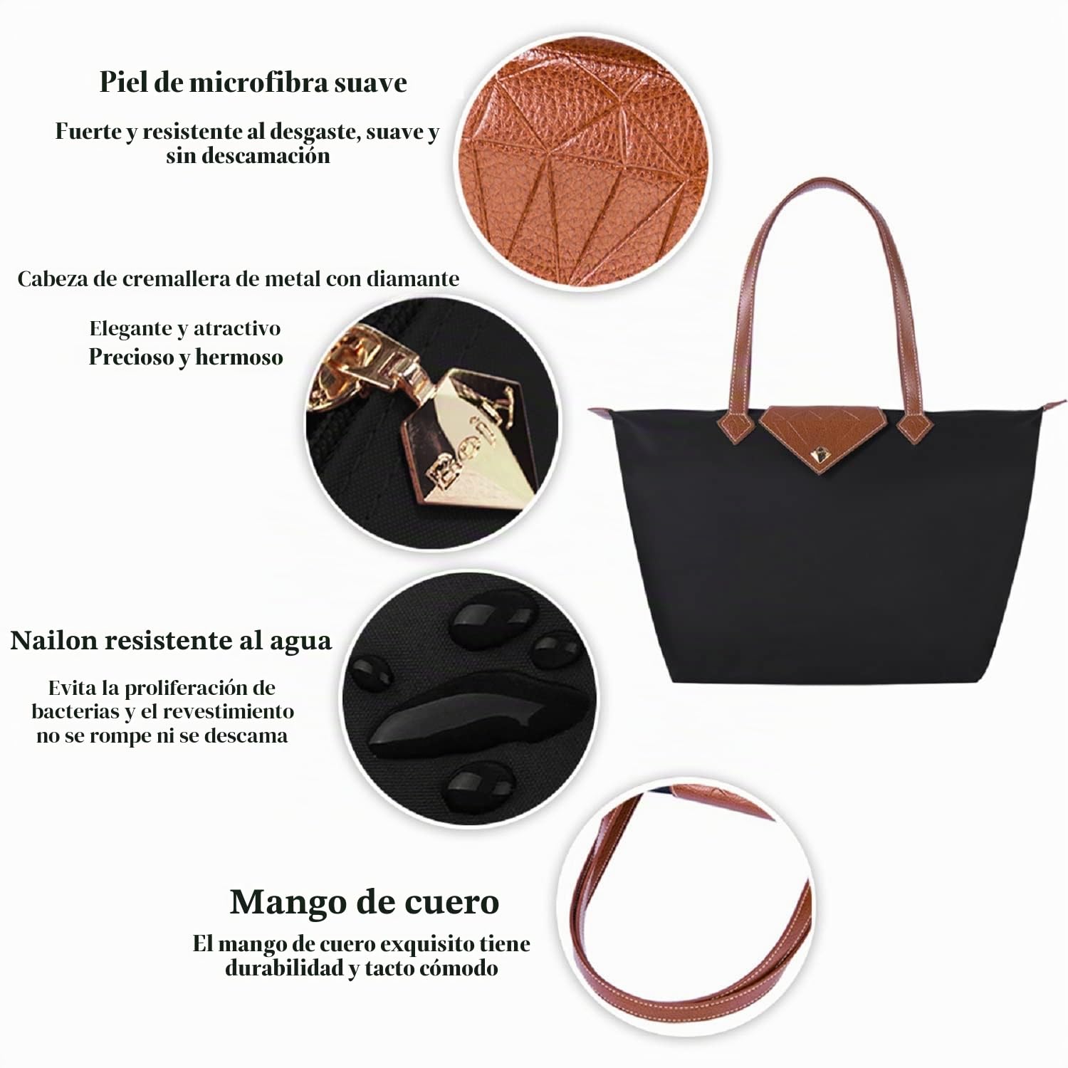 Bolsos de Mano para Mujer Elegante Bolso de Hombro de Nailon Impermeable para Mujer Bolso con Asa Superior Bolso de Viaje de Playa Plegable para el Trabajo, Compras, Grande