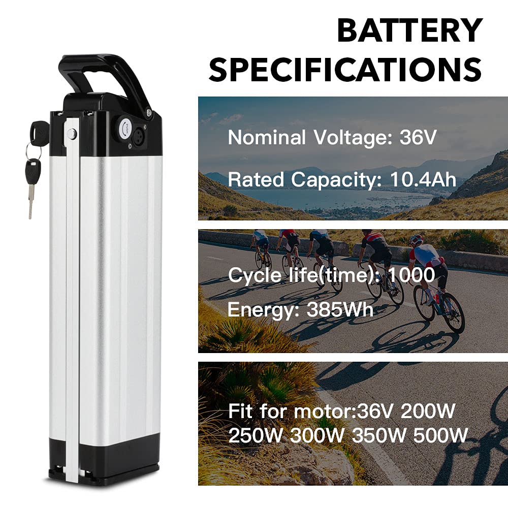 SEASON E-Bike Batterie de Vélo électrique 36V 10.4Ah / 14.5Ah / 15.6Ah / 18.2Ah XH370-10J Lithium-ION Battery pour E-Vélo MiFa Rex Aldi Phylion Zhenlong/ZL1010-F