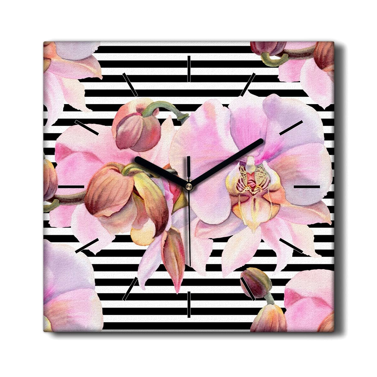 Horloge sur Toile 30x30cm Fleurs d'Orchidée Coloray pour Salon