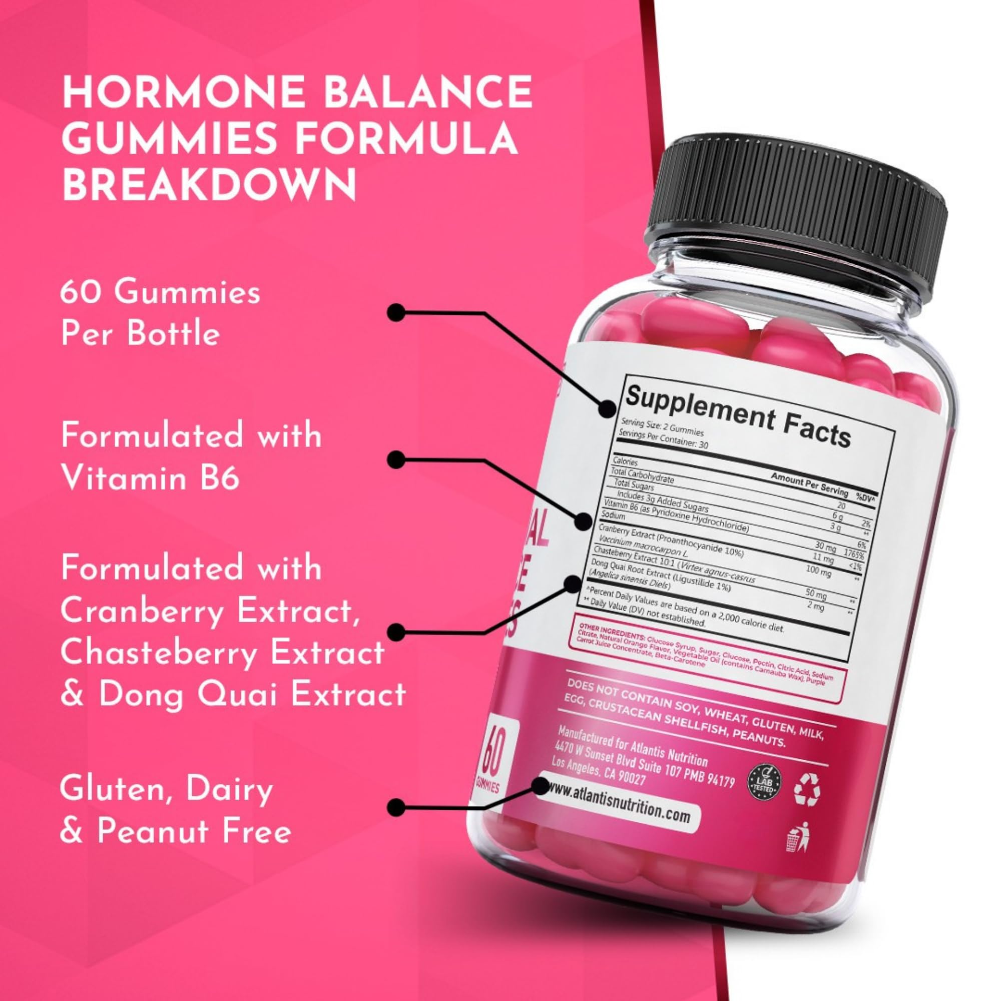Atlantis Nutrition Hormonal Balance for Women & PMS Relief Gummies - Alleviates Cramps, Bloating, Mood Swings, Hot Flashes & Night Sweats - Cranberry, Dong Quai & Chasteberry Menstrual Cramp Relief — Amazon image 9