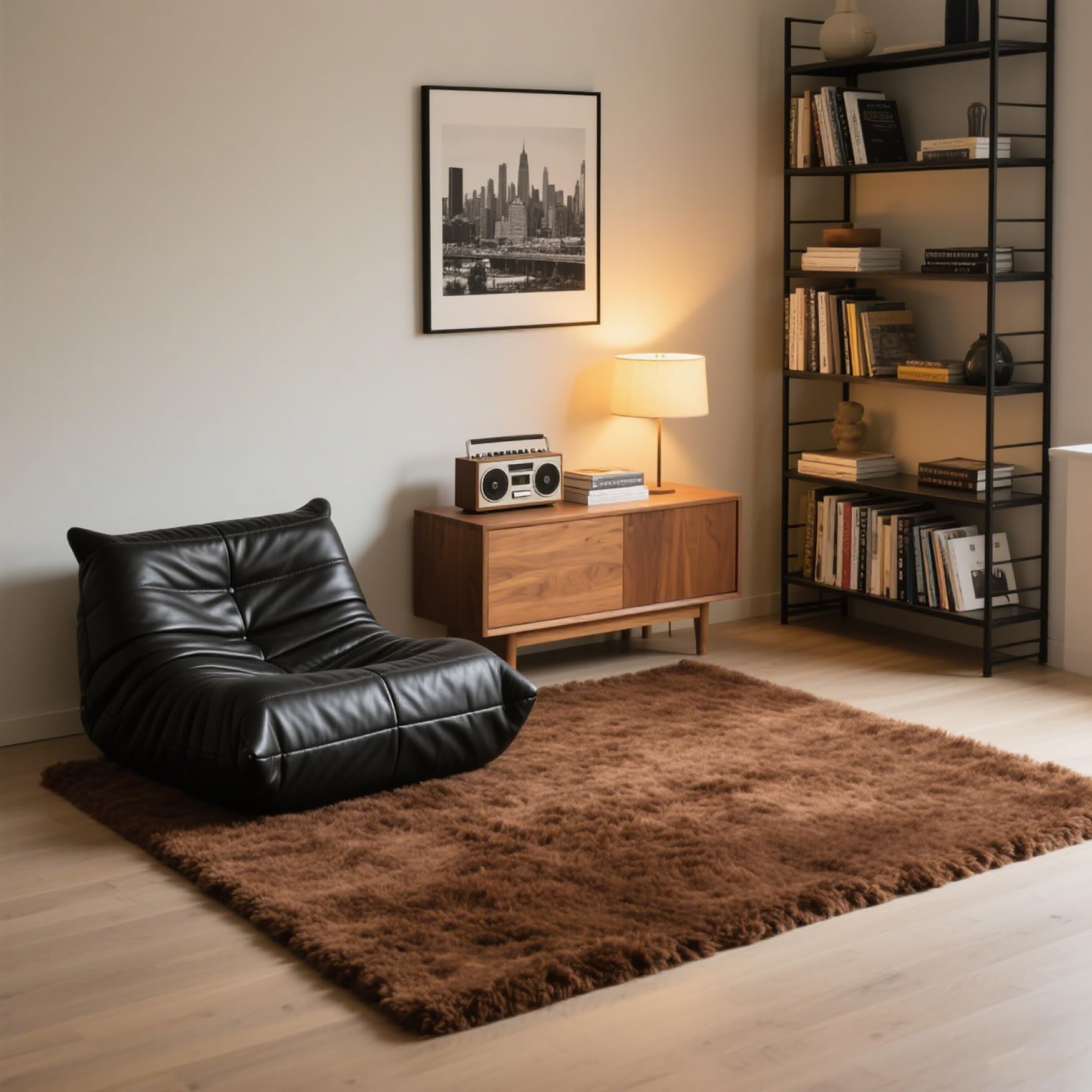 Tapis de salon antidérapant 80x370 cm marron fini les glissades avec ce tapis ultra doux