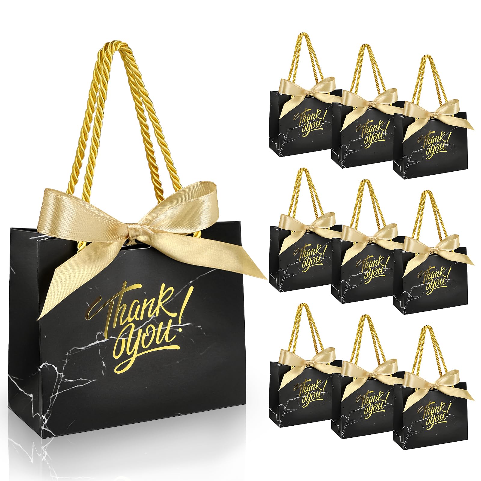 EQOREIIN 30 Pack Small Thank You Gift Bags with Handles 5.5 x 2.4 x 4.7 Inches Mini Black Gift Bags with Bow Ribbon Tiny Party Favor Bag Bulk for Easter Mother's Day Baby Shower Wedding (Black) — image 1