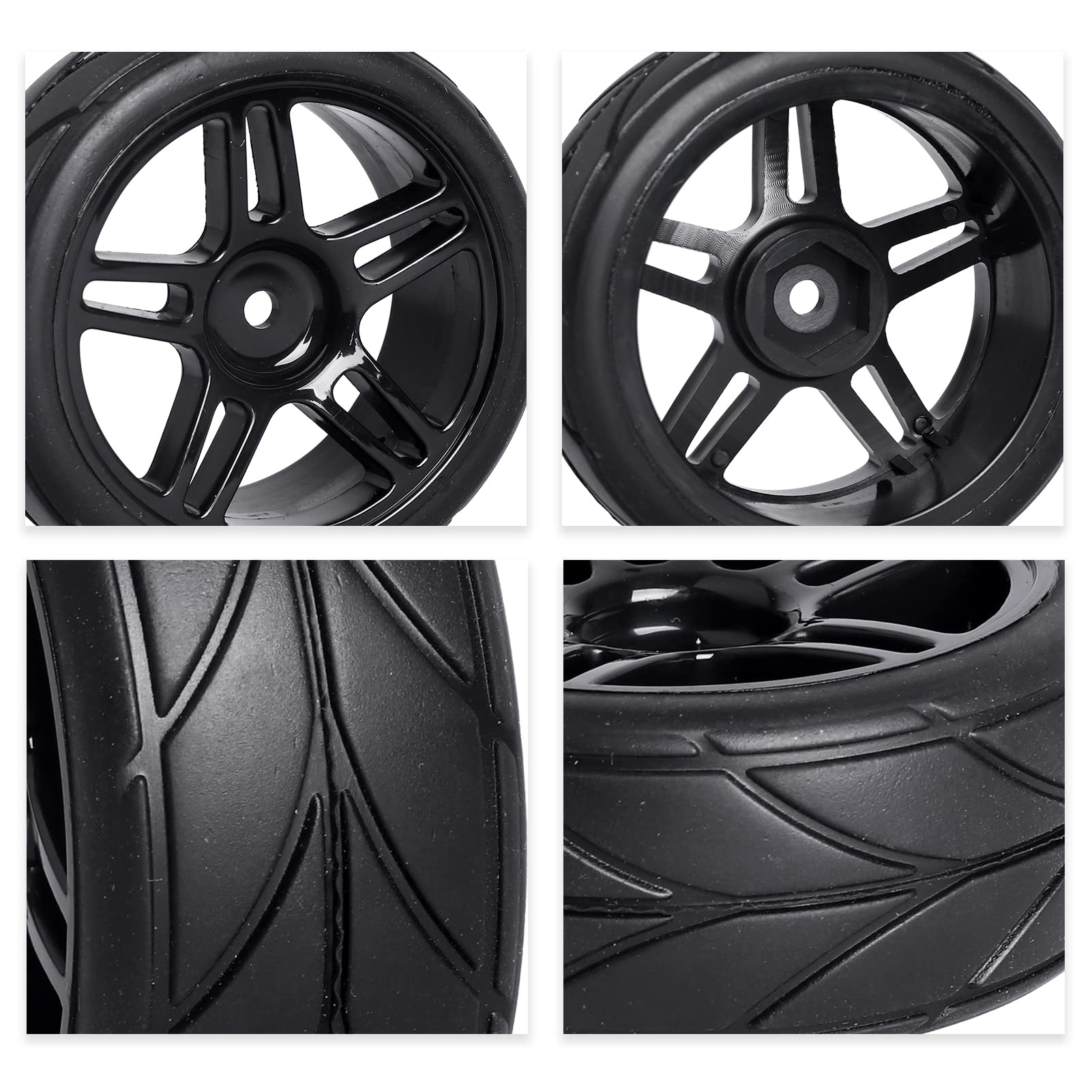 CrazyHobby RC On-Road Tires & Wheels - 12mm Hex, 65mm Diameter For 1/10 Touring Cars (Set Of 4)