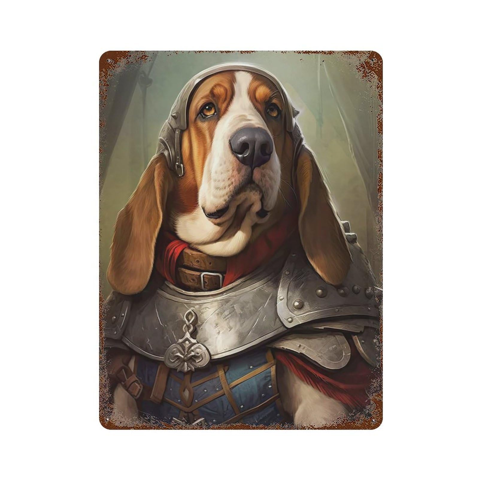 Vintage Rust Metal Sign with Basset Hound Viking Design 15.7"x11.8", for Farmhouse, Kitchen And Entryway Decor, Novelty Wall Decor