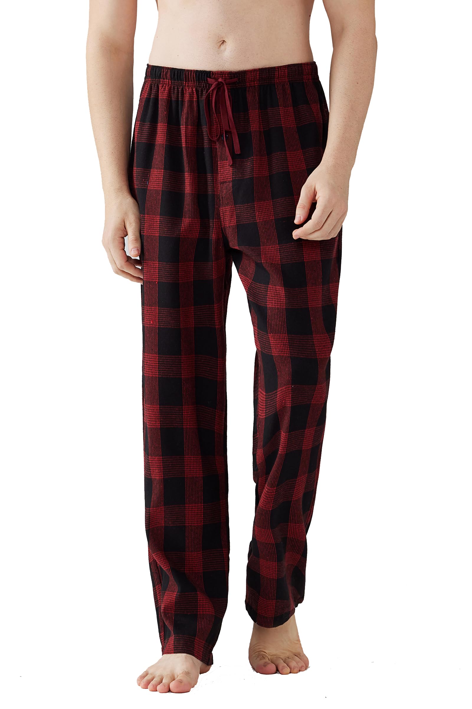 Jveyvth Herren Pyjamahose Flanell Baumwolle kariert Schlaf & Lounge Hose, PJ Hose mit Taschen und Knopfleiste