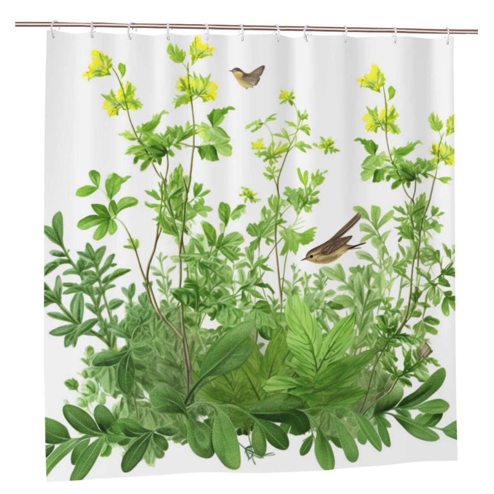 BWWHCCTI Herb Plant Leaves Printed Shower Curtain With 12 Plastic Hooks Opaque Quick Drying Waterproof Shower Curtains Sets For Bathroom 183x183 CM