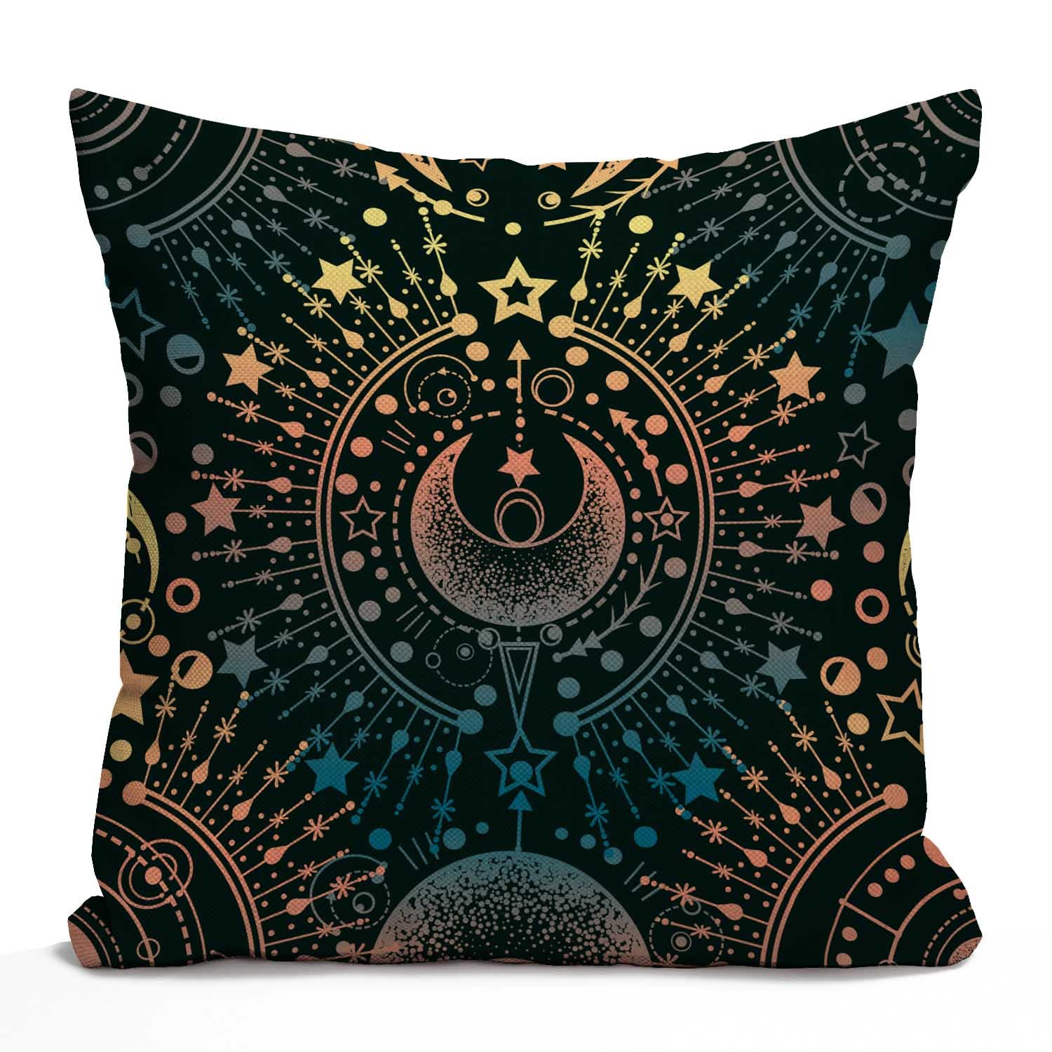 Tomda Multi085 Moon & Star Alchemy Magical Astrology Burlap Cushion Cover Throw Pillow Case Couch Sofa Decorative Square 45X45cm 18X18 Inch