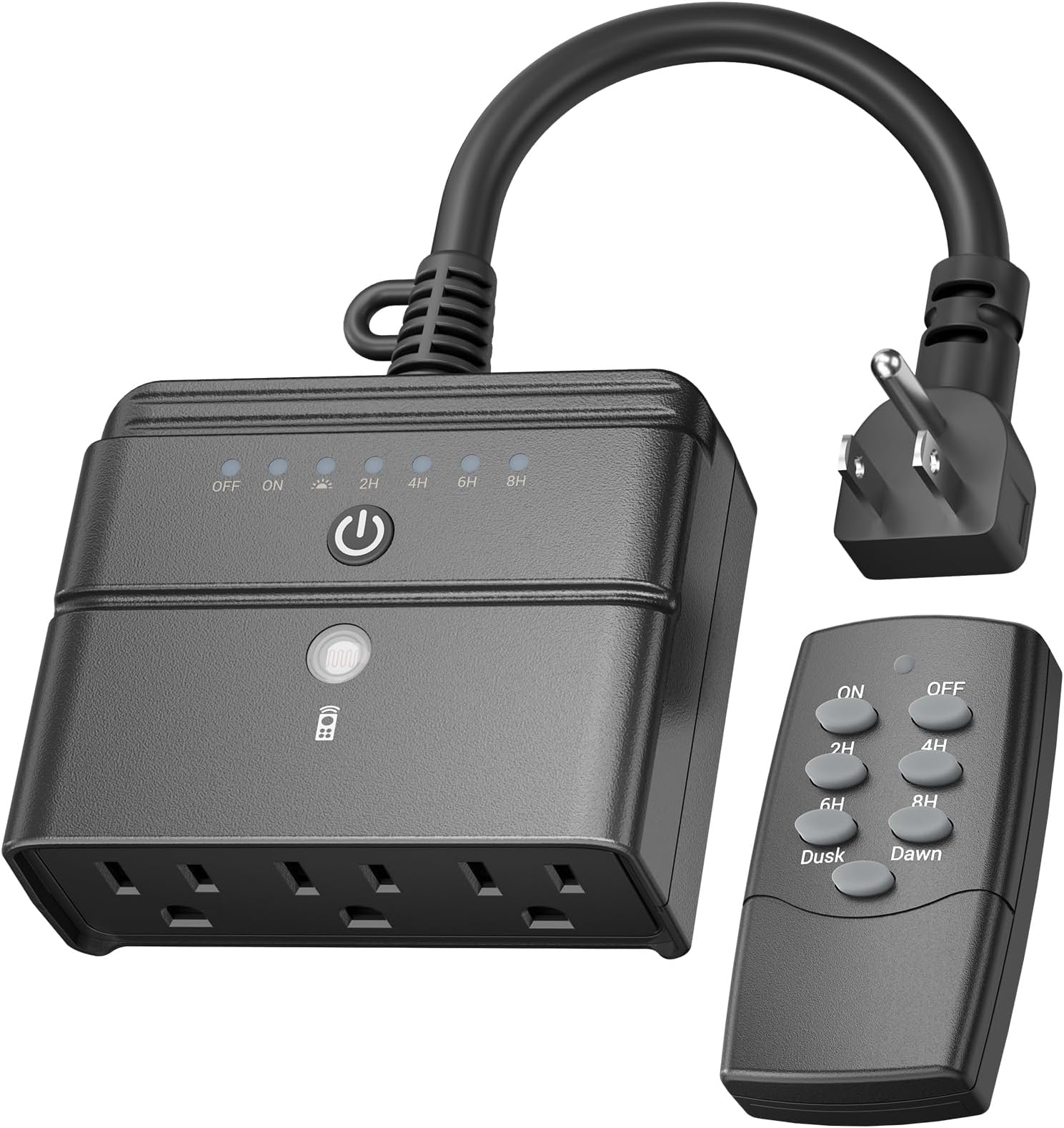 BN-LINK Outdoor Light Timer, Waterproof Plug-in Dusk-to-Dawn Controller with 3 Grounded Outlets for Christmas & Halloween String Lights, 15A 1/2HP, ETL Listed, 100 ft RF Range, Remote Included