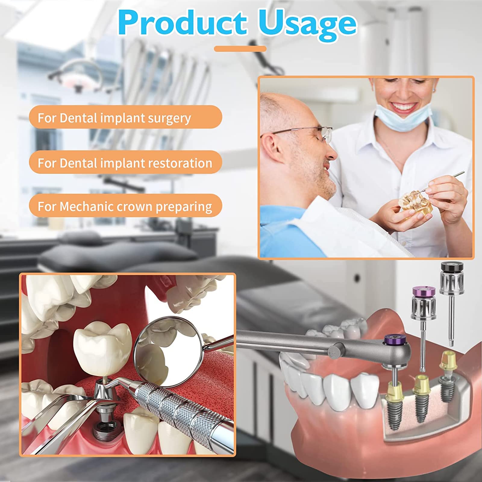 Kit De Prothèses Universel 16 Pièces, Clé Dynamométrique Universelle De 10 À 70 Ncm, Outil De Restauration Dentaire, en Acier Inoxydable Durable, pour Le Retrait Et La Fixation