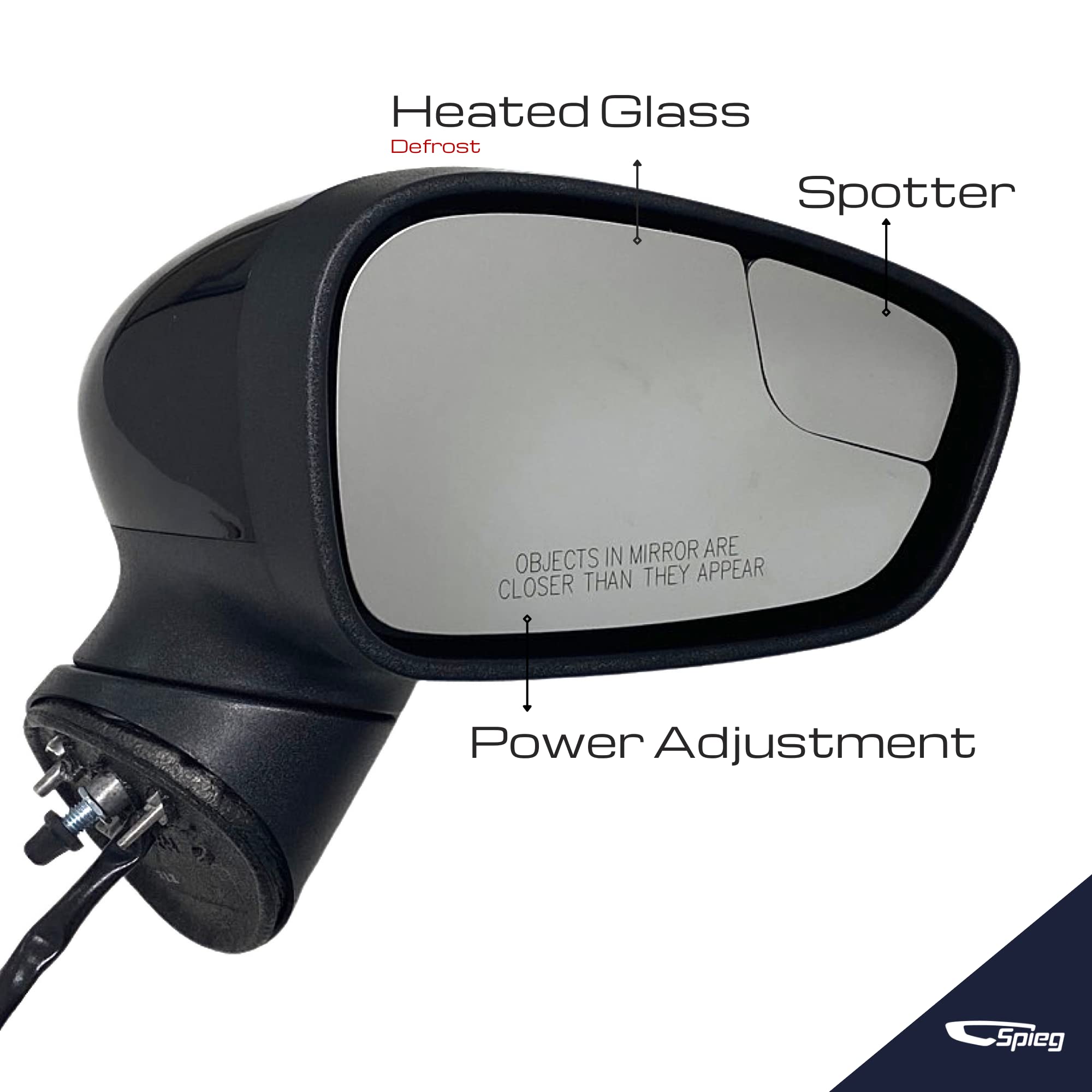 Passenger Right Side Power Mirror For 2014-2019 Fiesta – Non-Heated W/ Signal & Blind Spot, Black