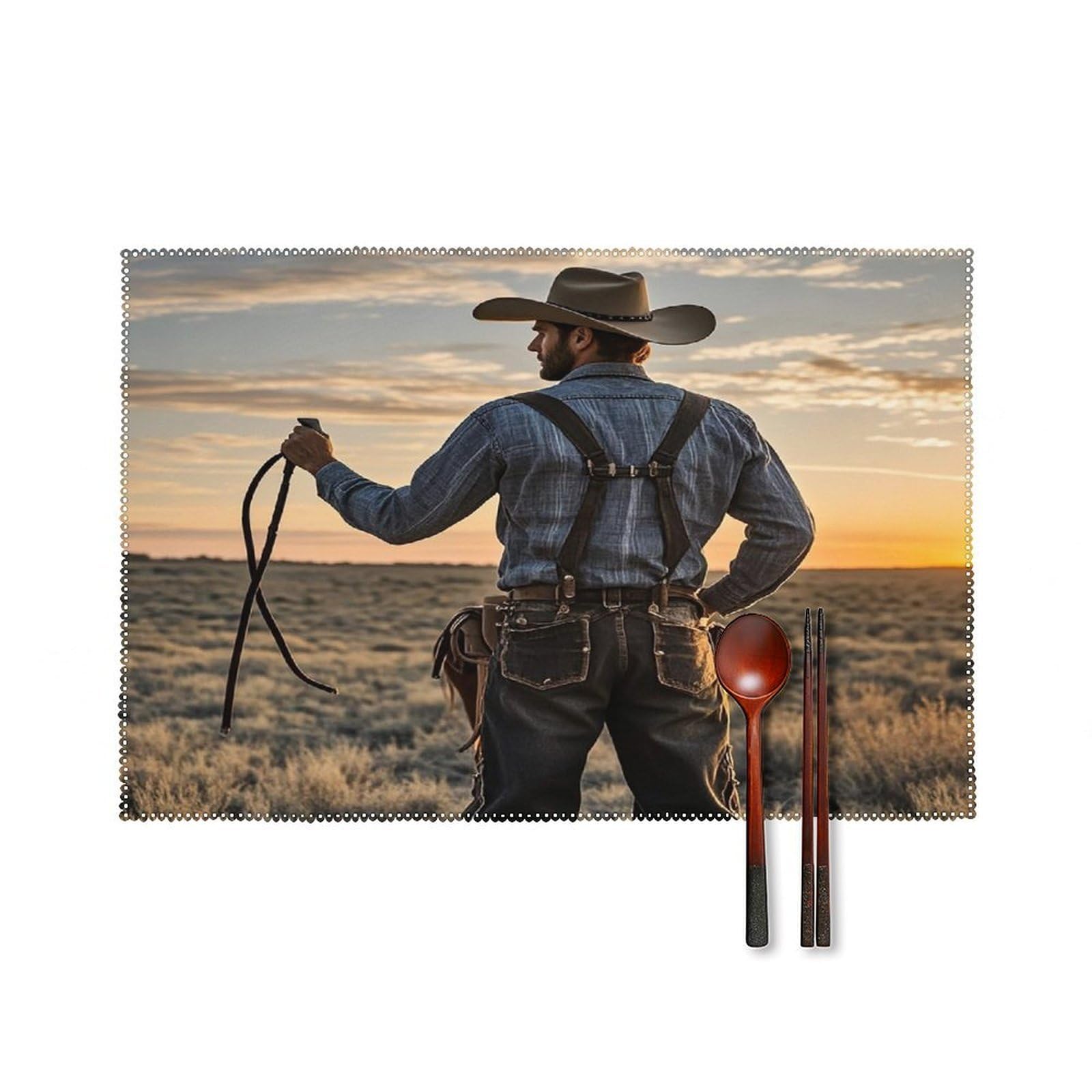 Cowboy West Placemats Set of 6 Heat Resistant Non-Slip Place Mats Washable Wipeable Table Mats Elegant Farmhouse Placemat for Kitchen Dining Outdoor Party Table Decor